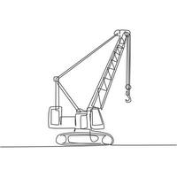 One continuous line drawing of crane truck for building construction, business commercial vehicles. Heavy construction trucks equipment concept. Dynamic single line draw design vector illustration