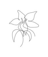 One continuous line drawing beautiful abstract orchid flower. Minimal fresh beauty natural concept. Home wall decor, poster, tote bag, fabric print. Single line draw design graphic vector illustration