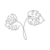 One single line drawing monstera leaf vector illustration. Tropical leaves minimalistic style, abstract floral pattern concept for poster, wall decor print. Modern continuous line graphic draw design