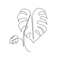 Single continuous line drawing minimal monstera leaf. Botany style concept for posters, wall art, tote bag, mobile case, t-shirt, sticker print. Trendy one line draw design vector graphic illustration