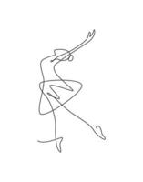 un dibujo de línea continua mujer bailarina de ballet de belleza en movimiento de elegancia. bailarina minimalista chica sexy realiza concepto de danza. impresión de decoración de pared. Ilustración de vector gráfico de diseño de dibujo de una sola línea