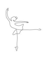 One continuous line drawing woman beauty ballet dancer in elegance motion. Minimalist sexy girl ballerina performs dance concept. Wall decor print. Single line draw design graphic vector illustration