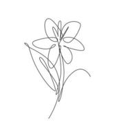 One continuous line drawing beautiful abstract lily flower. Minimal fresh beauty natural concept. Home wall decor, poster, tote bag, fabric print. Single line draw design graphic vector illustration