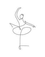 One continuous line drawing woman beauty ballet dancer in elegance motion. Sexy girl ballerina performs art dance concept. Wall decor print. Dynamic single line draw design vector graphic illustration