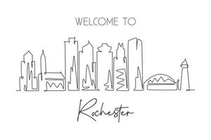 One single line drawing visit Rochester city skyline, New York State. World beauty town landscape art. Best holiday destination. Editable stroke trendy continuous line draw design vector illustration