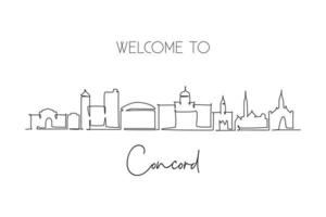 Single continuous line drawing of Concord skyline, New Hampshire. Famous city scraper landscape. World travel home wall decor art poster print concept. Modern one line draw design vector illustration