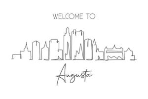 Single continuous line drawing of Augusta city skyline, Georgia. Famous city scraper landscape. World travel home wall decor art poster print concept. Modern one line draw design vector illustration