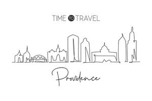 Single continuous line drawing Providence skyline, Rhode Island. Famous city scraper landscape. World travel home wall decor art poster print concept. Modern one line draw design vector illustration