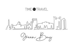 One single line drawing Green Bay city skyline, Wisconsin. World historical town landscape. Best holiday destination postcard. Editable stroke trendy continuous line draw design vector illustration