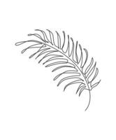 One continuous line drawing tropical palm faux areca leaf. Minimal organic natural eco concept. Home wall decor, poster, tote bag, fabric print. Single line draw design graphic vector illustration