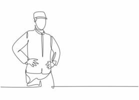 Single one line drawing of young bellboy wearing suit to wait the hotel guests. Professional work profession and occupation minimal concept. Continuous line draw design graphic vector illustration