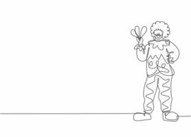 Single one line drawing of young male clown pose standing while holding juggler. Professional work profession and occupation minimal concept. Continuous line draw design graphic vector illustration