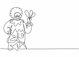 Single continuous line drawing of young funny male clown holding juggler before perform at show. Professional work job occupation. Minimalism concept one line draw graphic design vector illustration