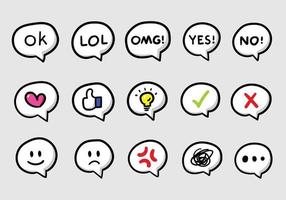 Vector set of hand drawn expression speech bubbles with wording and symbol.