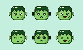 Flat square cute zombie face set vector