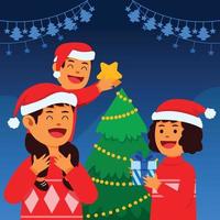 Small Family Celebrating Christmas at Home vector