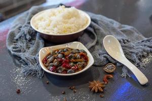 Chinese traditional snacks related to beef and seafood photo