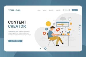Landing page template content creator freelancer design concept vector