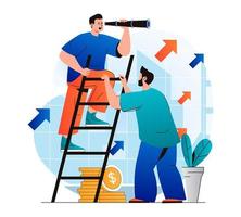 Teamwork concept in modern flat design. Colleagues work together on project, collaborate and partner, look for new opportunities and ideas, develop business and increase income. Vector illustration