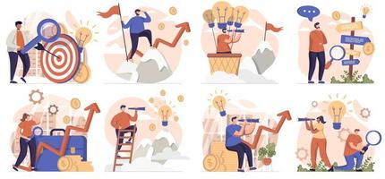 Searching for opportunities collection of scenes isolated. People looking new projects and business, set in flat design. Vector illustration for blogging, website, mobile app, promotional materials.