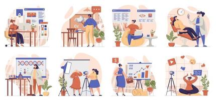 Women working collection of scenes isolated. People work at different professions or occupations, set in flat design. Vector illustration for blogging, website, mobile app, promotional materials.