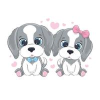 Cute little dogs with heart. Happy Valentine's day clipart. vector