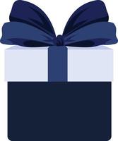 A dark blue gift box, decorated by blue ribbons in the form of a bow vector