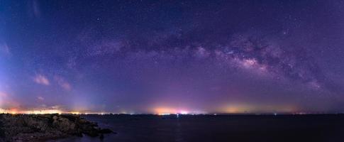 The starry sky by the sea and the Milky way photo