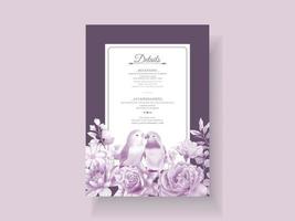 Purple floral wedding invitation template vector