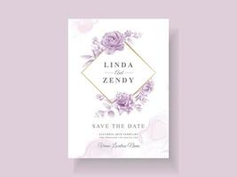 Purple floral wedding invitation template vector