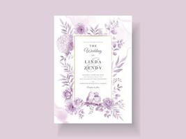 plantilla de invitación de boda floral púrpura