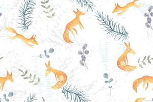 fox seamless pattern with watercolor 1 vector