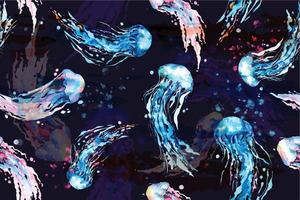 Diseño de acuarela de medusas de patrones sin fisuras para tela, papel de regalo, papeles pintados, estampados y textiles. Ilustración de animales bajo el agua. medusa realista dibujada a mano. fantasía abstracta. vector