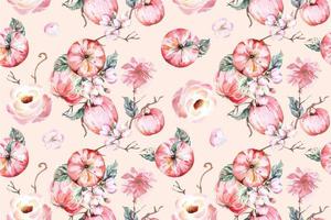 Apple and flower seamless pattern painted watercolor 1 vector