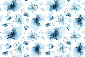 Seamless pattern of blue wild flowers,chamomile on white background painted with watercolors. Designed for fabric luxurious and wallpaper, vintage style. vector