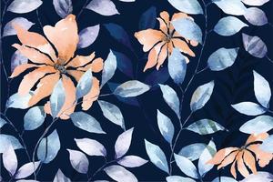 Seamless pattern of flowers, leaves, plants, drawn with watercolor on blue background. Designed for fabric and wallpaper, vintage style. vector