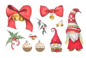 Set of Christmas decorations. Watercolor illustration. vector