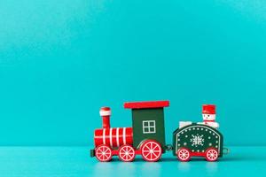 Christmas train on a blue background, Merry Christmas Concept photo