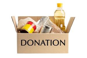 Donation box food support help for poor people in the world isolated on white background with clipping path. photo