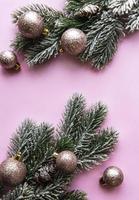 Christmas flat lay background with fir tree and decorations