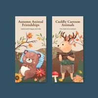 Flyer template with autumn animal concept,watercolor style vector