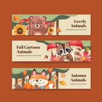 Banner template with autumn animal concept,watercolor style vector