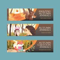 Banner template with autumn animal concept,watercolor style vector