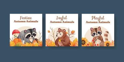 plantilla de banner con concepto animal otoñal, estilo acuarela vector