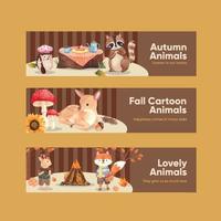 Banner template with autumn animal concept,watercolor style vector
