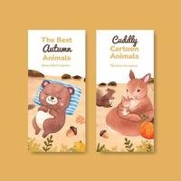 Flyer template with autumn animal concept,watercolor style vector