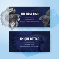 Twitter template with betta fish concept,watercolor style