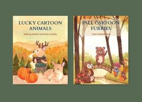 Cover book template with autumn animal concept,watercolor style vector