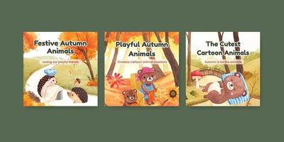 Banner template with autumn animal concept,watercolor style vector