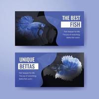 Twitter template with betta fish concept,watercolor style vector